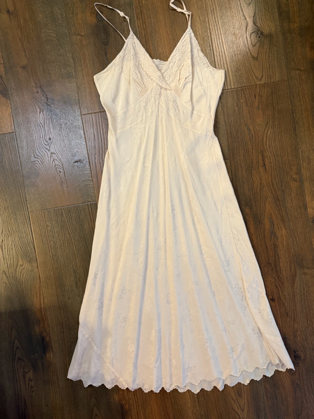Whimsical Slip Dress with Delicate Lace Trim and floral pattern- Cream